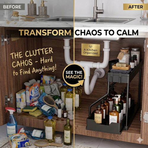 Under‑Sink Sliding Organizer – Double Layer Storage Rack