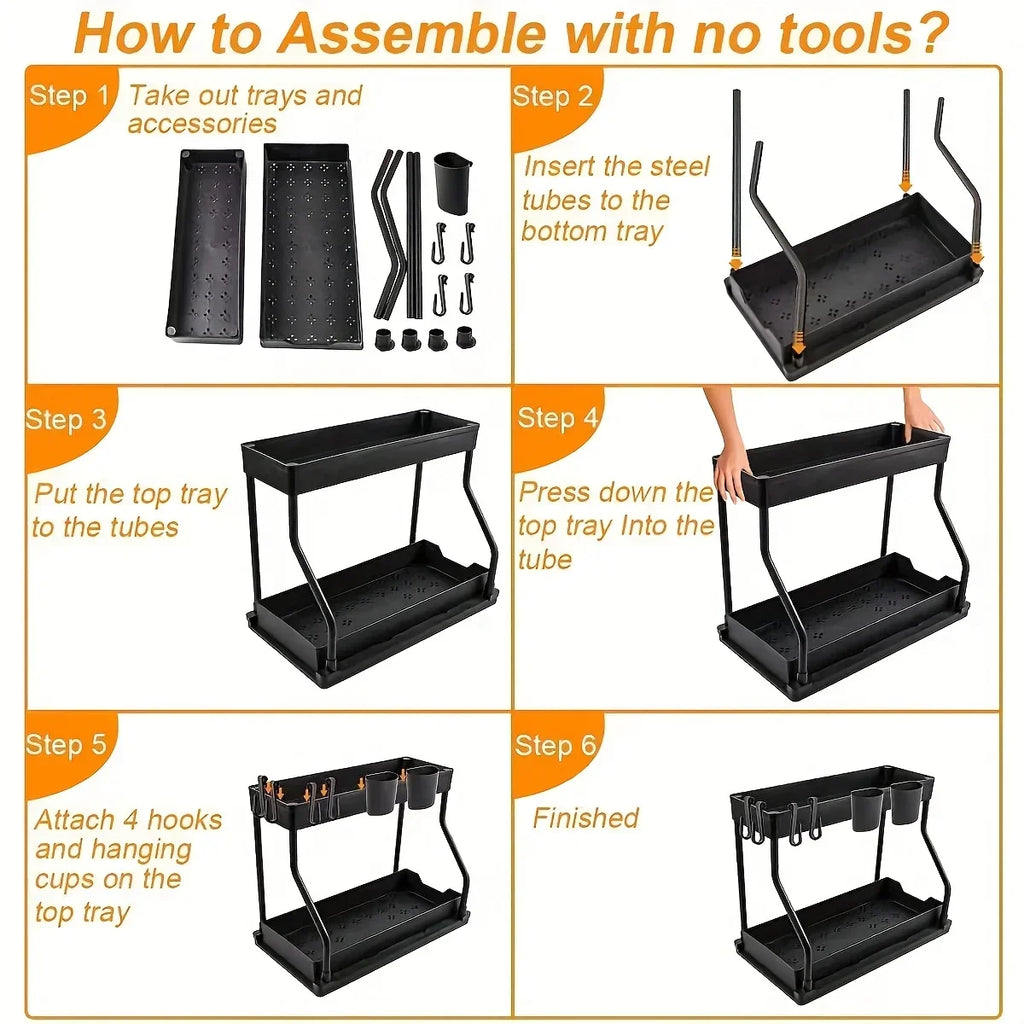 Under‑Sink Sliding Organizer – Double Layer Storage Rack