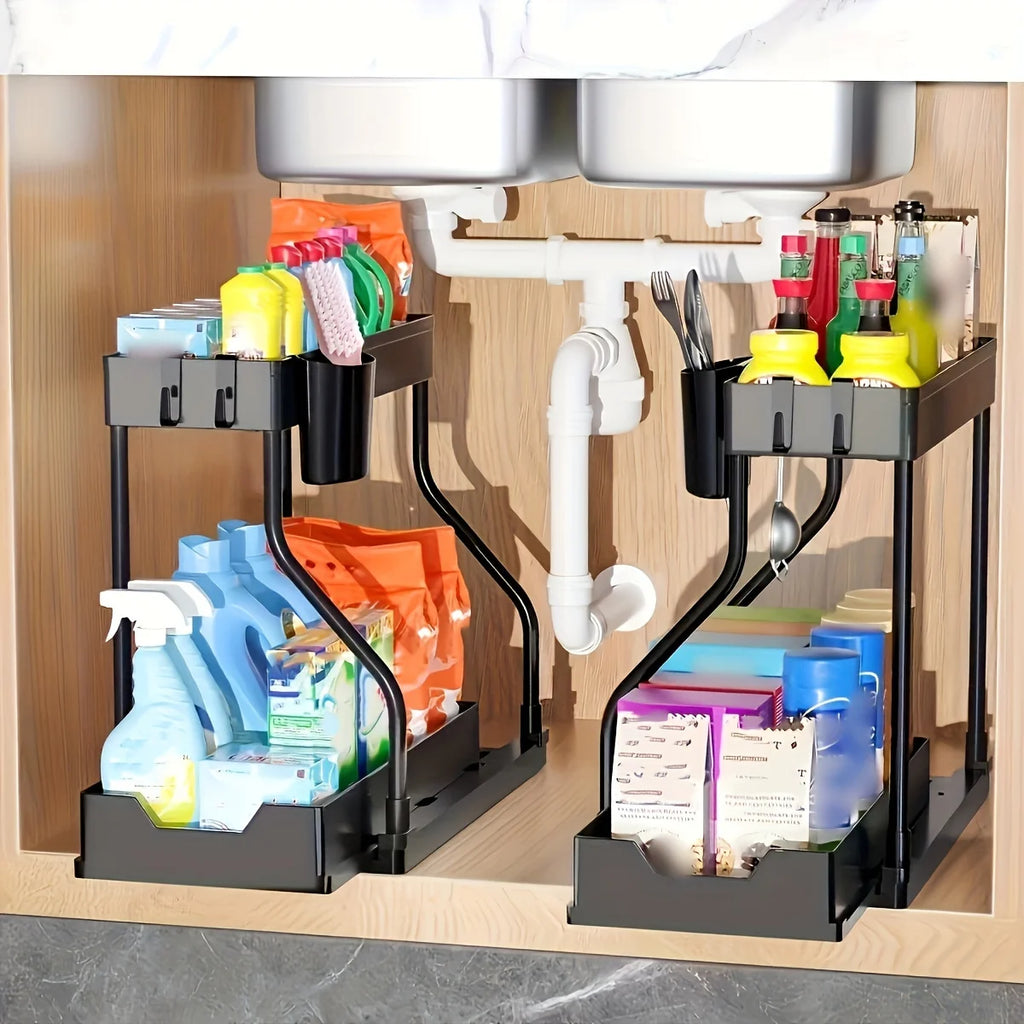 Under‑Sink Sliding Organizer – Double Layer Storage Rack