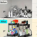 Under‑Sink Sliding Organizer – Double Layer Storage Rack