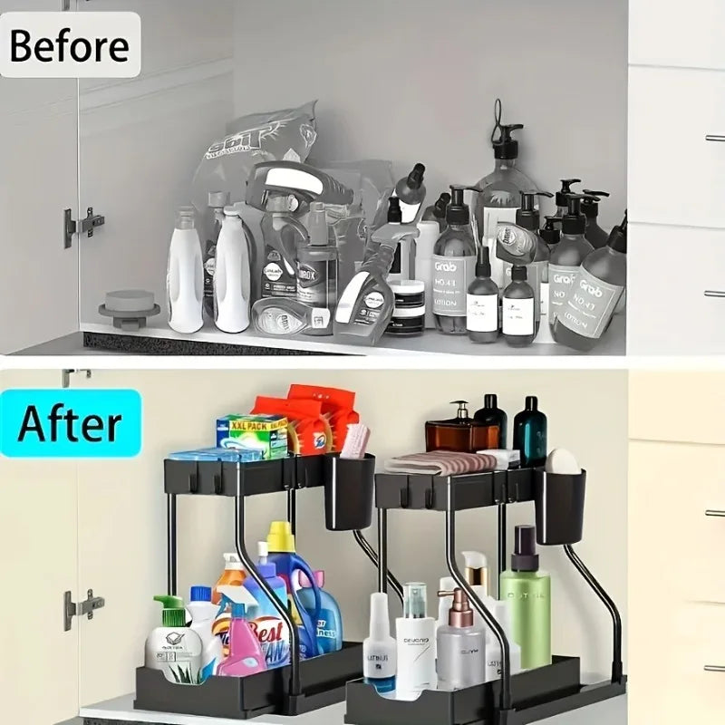 Under‑Sink Sliding Organizer – Double Layer Storage Rack
