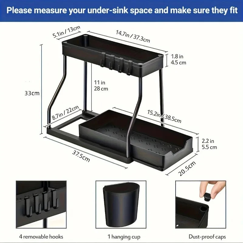 Under‑Sink Sliding Organizer – Double Layer Storage Rack