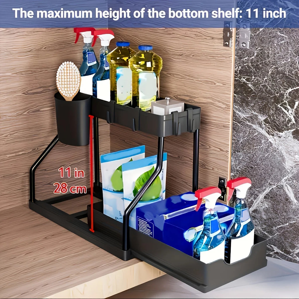 Under‑Sink Sliding Organizer – Double Layer Storage Rack