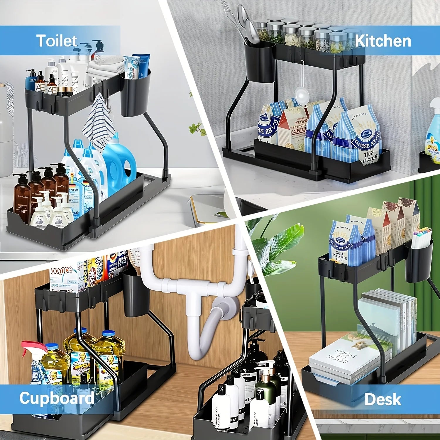 Under‑Sink Sliding Organizer – Double Layer Storage Rack